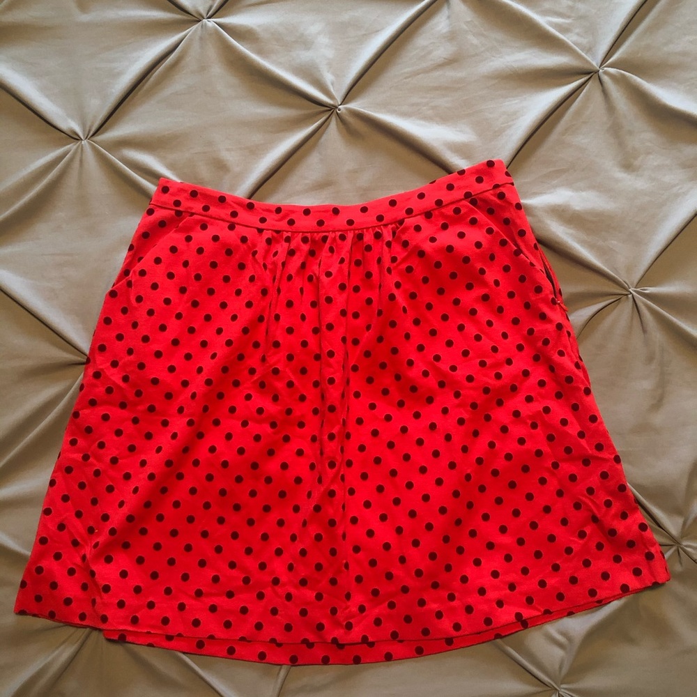 Boden Cranberry Red Polka Dot Pleated A-Line Skirt